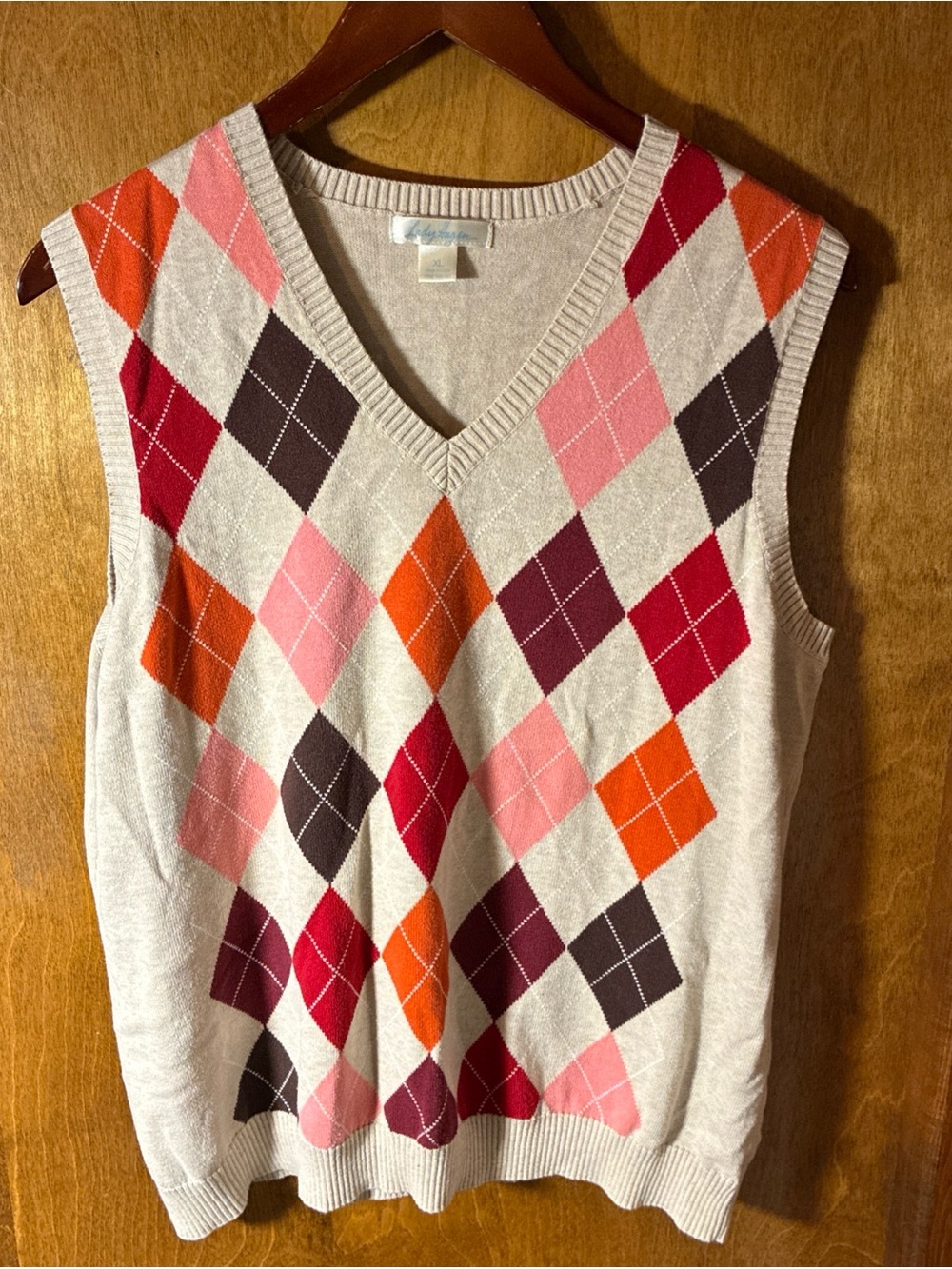 Lady Hagen Golf Argyle Sweater Vest Sz XL 100% Cotton Preppy Sporty